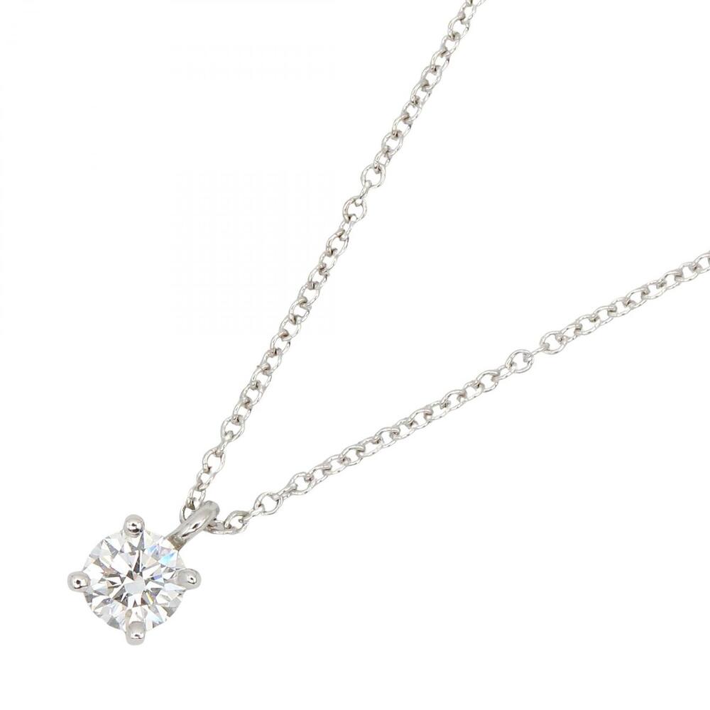 Tiffany Co Solitaire Necklace Platinum Diamond Clear Silver